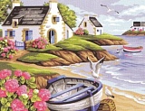 *  Канва-страмин Royal Paris с рисунком "Rivage Breton" 37*47,5см, MEZ Венгрия, 9880132-00121